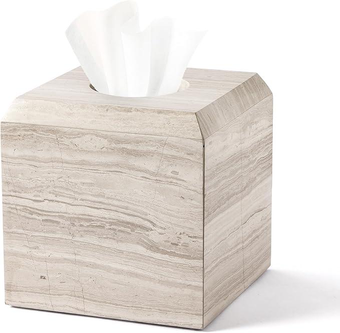 WORHE Tissue Box Cover Italy Natural Marble Heavy Duty Square Facial Toilet Paper Holder for Bathroom Living Room Bedroom Dresser Kitchen Minimalistic Office Home Decor Grey (WH078) - ModernBath
