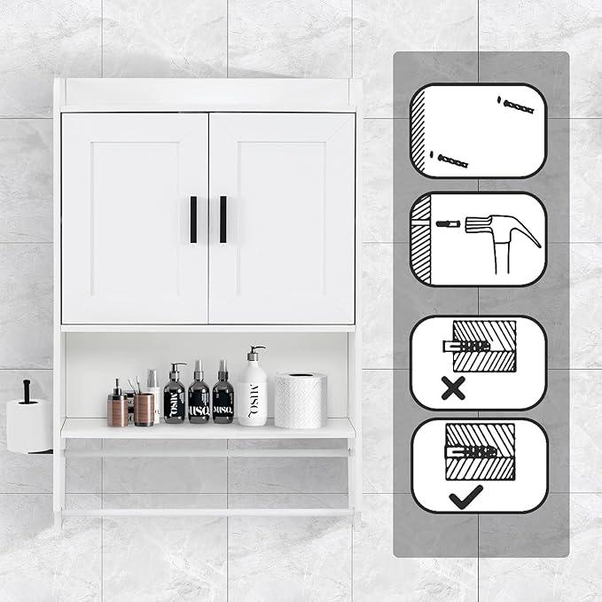 apexnova Bathroom Wall Cabinet, Wooden Medicine Cabinet Over The Toilet with Adjustable Inner Shelf, Wall Mounted Cabinet with Doors for Bathroom Storage, Hanging Cabinet for Wall with Towels Bar - ModernBath