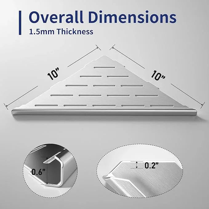 10'' Corner Shower Shelf 2PCS, 304 Stainless Steel Grout in Shelves for Tiled Wall, Recessed Bathroom Shelves, No Drilling Needed (10'', Silver) - ModernBath