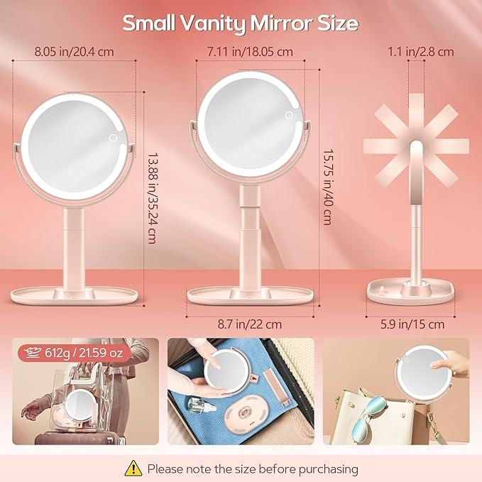 B Beauty Planet Makeup Mirror with Lights, Lighted Magnifying Mirror 30X with 3 Lighting and Adjustable Brightness, 2-Sided Height Adjustable Vanity Mirror for Bathroom, Gifts for Women Pink - ModernBath