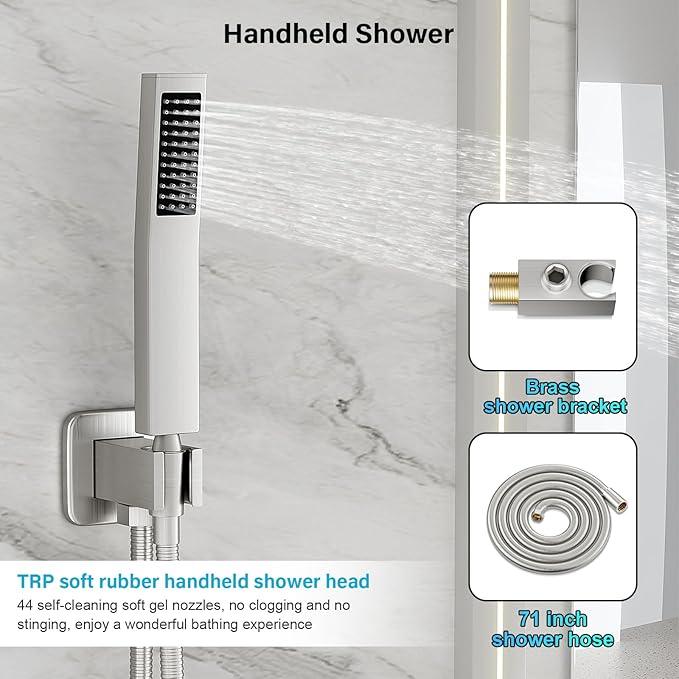 FPXRNG Shower Faucet Set Bathroom Square Rain Shower Head and Handle Set, Wall Mounted Shower Fixtures, Full Metal Trim Repair Kit 10 inch Brushed Nickel (With Shower Valve) - ModernBath