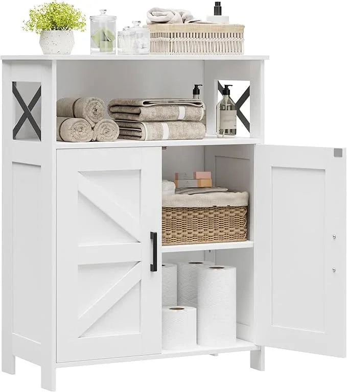 Homhedy Farmhouse Bathroom Storage Cabinet with 2 Doors, Toilet Paper Cabinet with Adjustable Shelves, Small Bathroom Cabinet for Kitchen/Laundry/Living Room, 11.8 x 23.6 x 31.5 Inches, White - ModernBath