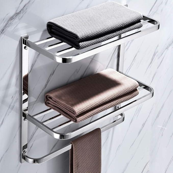 20 Inch Bathroom Towel Rack Towel Bar, 2-Tier Towel Rack Floating Shelf for House Lavatory and Hotel, Mounting Hardware Included,Polished Chrome - ModernBath