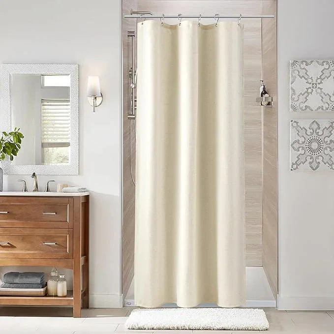 Naturoom Warm Beige 36 Inch Shower Curtain - Stall Narrow Half Linen Ultra Thick Fabric Shower Curtain Set with Hooks, Boho Farmhouse Rustic RV Camper Bath Curtains for Bathroom, 36x72 - ModernBath