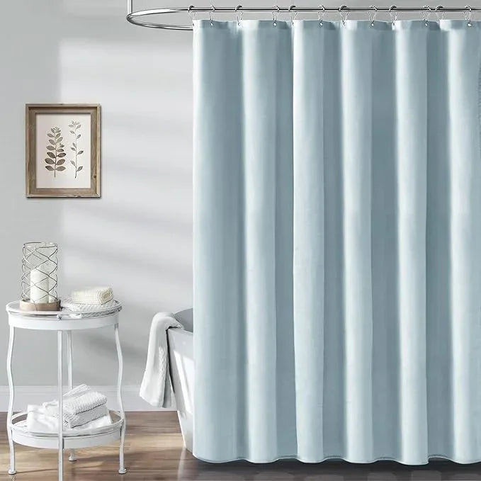 BTTN Extra Long Shower Curtain - 72x96 Inch Long Linen Textured Heavy Duty Fabric Shower Curtain Set with 12 Plastic Hooks, Tall Decorative Neutral Waterproof Shower Curtains for Bathroom, Fog Blue - ModernBath
