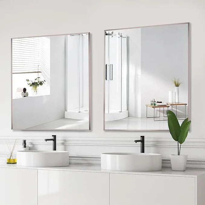 Bonverre 24x30 Inch Pewter Bathroom Mirror for Wall, Aluminum Frame Rectangle Rectangular Vanity Mirror, Modern Large for Bedroom, Living Room, Horizontal or Vertical - ModernBath