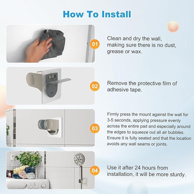 Hibbent Showerhead Holder, Strong Adhesive and Waterproof Handheld Shower Holder & Bracket, Height Adjustable Shower Wand Holder, Wall Mount, No Drilling, Brushed Nickle - ModernBath