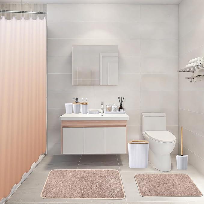 XLHOMO 24Pcs White and Gold Bathroom Set with Shower Curtain and Rug, White Bathroom Sets Complete with Trash Can,Soap Dispenser,Soap Dish,Toilet Brush,Toothbrush Holder and Cup,Tray,Q-Tip Holders - ModernBath