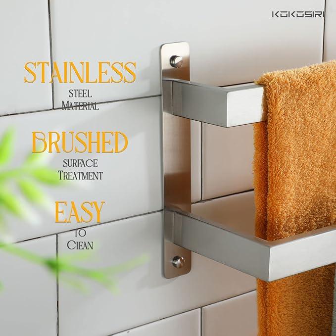 KOKOSIRI Bath Towel Bars 32 Inches Bathroom 2-Tiers Ladder Towel Rails Towel Holders Wall Mounted Towels Shelves Rack Brushed Stainless Steel, B5008BR-L32 - ModernBath