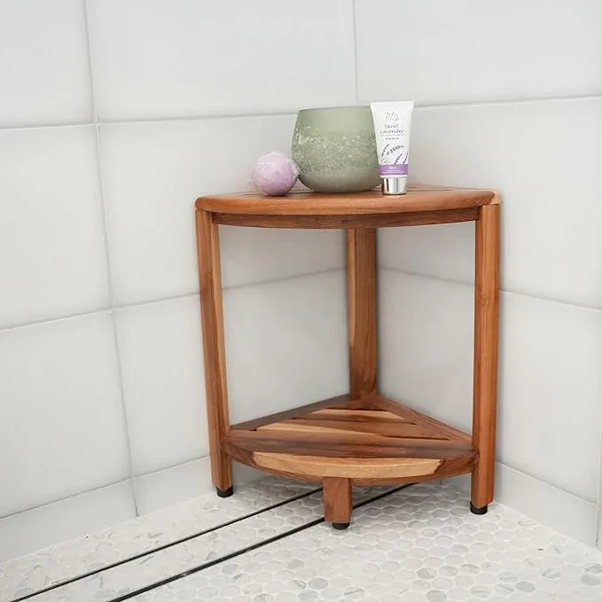 EcoDecors SnazzyCorner 18" Teak Wood Corner Shower Shelf, Fully Assembled | Loveable Four Pack Bundle - ModernBath