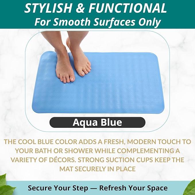 ENKOSI Non Slip Shower Mat – Bath Mat for Tub and Shower Floors – Anti Slip Bathtub Mat with Strong Suction Cup Grip – Soft, Blue Bathroom Mat for Inside Bath and Shower Floors (28x16 Aqua Blue) - ModernBath