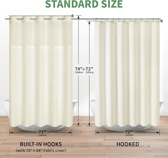 eachope Cream No Hook Shower Curtain with Snap-in Fabric Liner Set,Waffle Weave Shower Curtains for Bathroom,Hotel Luxury Decor Bathroom Curtain Set,Waterproof & Washable,71Wx74H - ModernBath