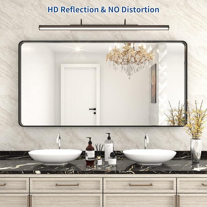 WEER Black Bathroom Mirror for Wall 60X30 Inch, Rectangular Black Metal Framed Vanity Mirror, Farmhouse Matte Black Mirror with Tempered Glass, Rounded Corner, Anti-Rust (Horizontal/Vertical) - ModernBath