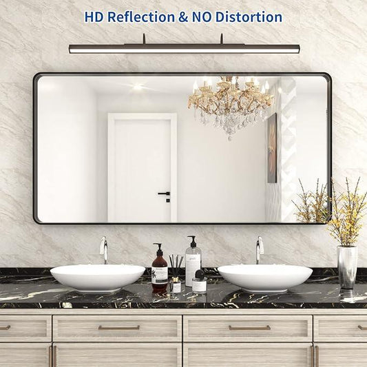 WEER Black Bathroom Mirror for Wall 60X30 Inch, Rectangular Black Metal Framed Vanity Mirror, Farmhouse Matte Black Mirror with Tempered Glass, Rounded Corner, Anti-Rust (Horizontal/Vertical) - ModernBath