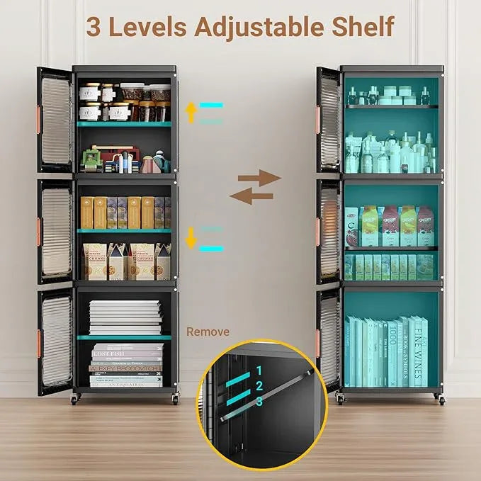 BROVIEW 4-Tier Tall Narrow Storage Cabinet 14.6” Wide, Slim Bathroom Cabinets with Adjustable Shelves and Doors, Plastic Kitchen Pantry Organizers and Storages for Small Space, Laundry, Black - ModernBath