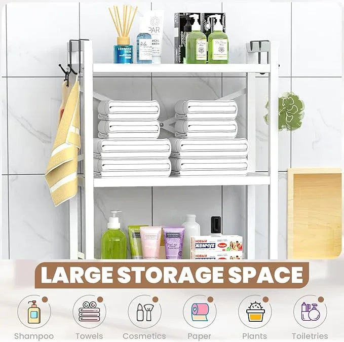 ZZL Over The Toilet Storage,3-Tier,Bathroom Toilet Organizer,Multifunctional Space Saver Freestanding Bathroom Shelves with 4 Hooks,White - ModernBath