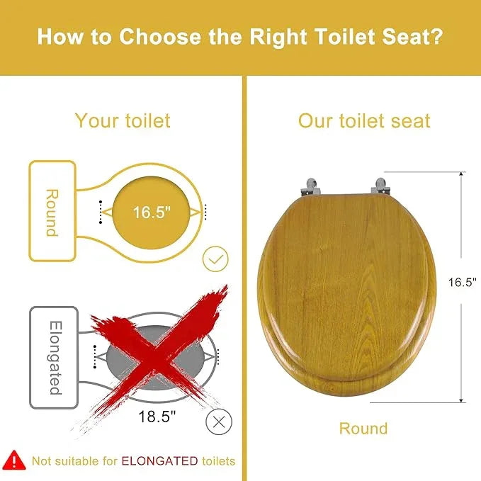 Angel Shield Durable Wood Veneer Natural Toilet Seat Metal Hinged Easy Clean Anti-scratch American Standard(Round,Oak) - ModernBath