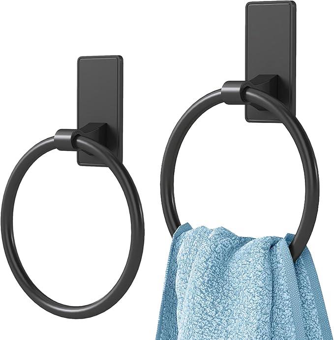 Towel Ring, SUS304 Hand Towel Holder for Bathroom，Matte Black Towel Holder Bathroom Adhesive Towel Hanger for Bathroom, Kitchen, 2 Pack - ModernBath