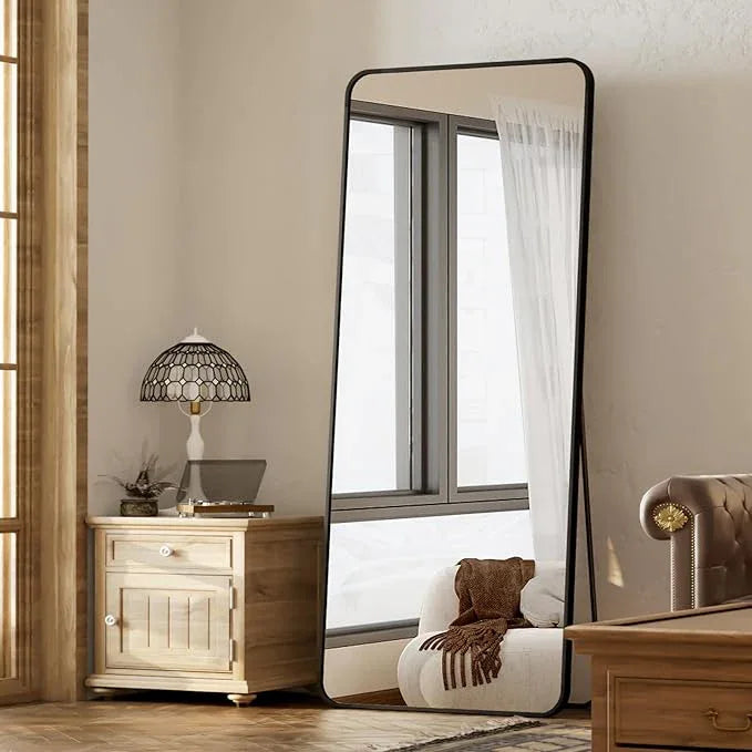 BEAUTYPEAK Black Full Length Mirror, 65"x24" Rounded Corner Floor Mirror Standing Hanging or Leaning Against Wall, Suitable for Bedroom or Dressing Room - ModernBath