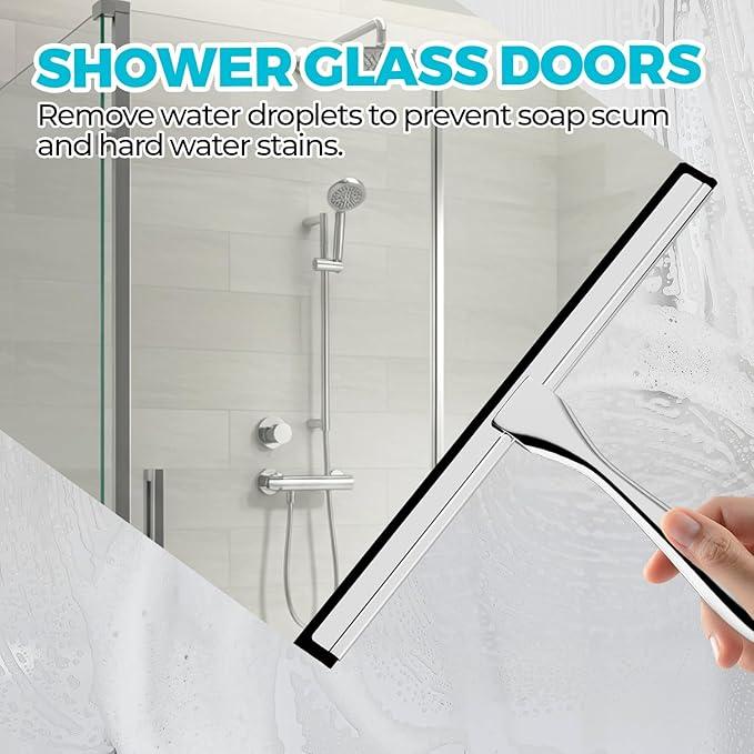 ALFLOD 2PACK 12-Inch All-Purpose Shower Squeegee for Shower Doors, Tile Shower Walls, Bathroom, Window, Glass and Car Windshield, Mirrors and Kitchen-Stainless Steel, Silver - ModernBath