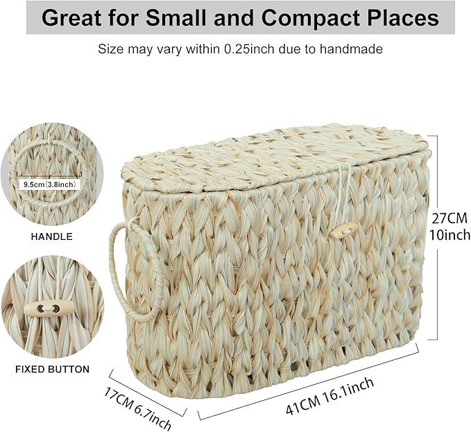Toilet Paper Basket,Wicker Toilet Paper Storage with Lid,Decorative Boho Wicker Basket for Bathroom,Free Standing-Cream White - ModernBath