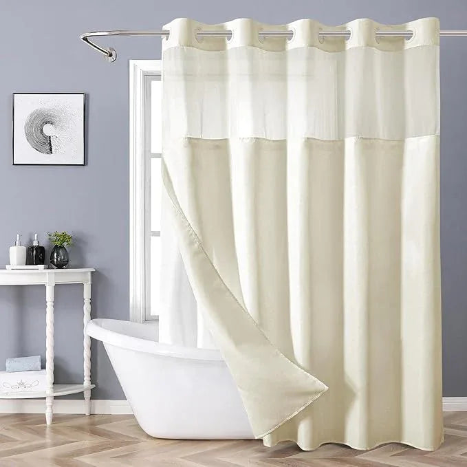 eachope Cream No Hook Shower Curtain with Snap-in Fabric Liner Set,Slub Textured Fabric Shower Curtains for Bathroom,Hotel Style Modern Shower Curtain,Water Repellent & Washable,71x74(72) - ModernBath