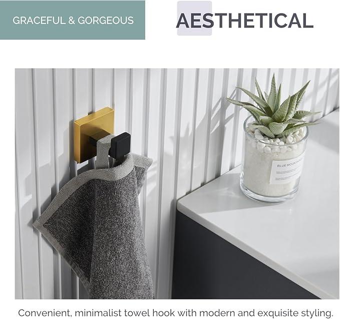 Angle Simple Towel Hook Black & Gold, 304 Stainless Steel Square Robe Bathroom Hook for Wall - ModernBath