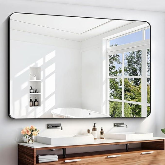 DESBING 60" x 40"Bathroom Mirror, Matte Black Wall Mirror with Metal Frame, Decorative Rectangular Vanity Mirror for Bedroom Bathroom Living Room Entryway (Horizontal/Vertical) - ModernBath