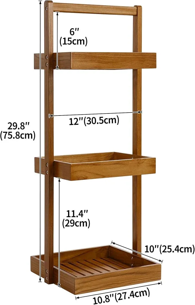 Utoplike Teak Shower Caddy Shelf, Standing Shower Organizer for Bathroom Corner, Wooden Freestanding Racks Storage for Inside Shower, Bath, Office, Stand Up 3 Tier Kitchen Desktop Organization - ModernBath