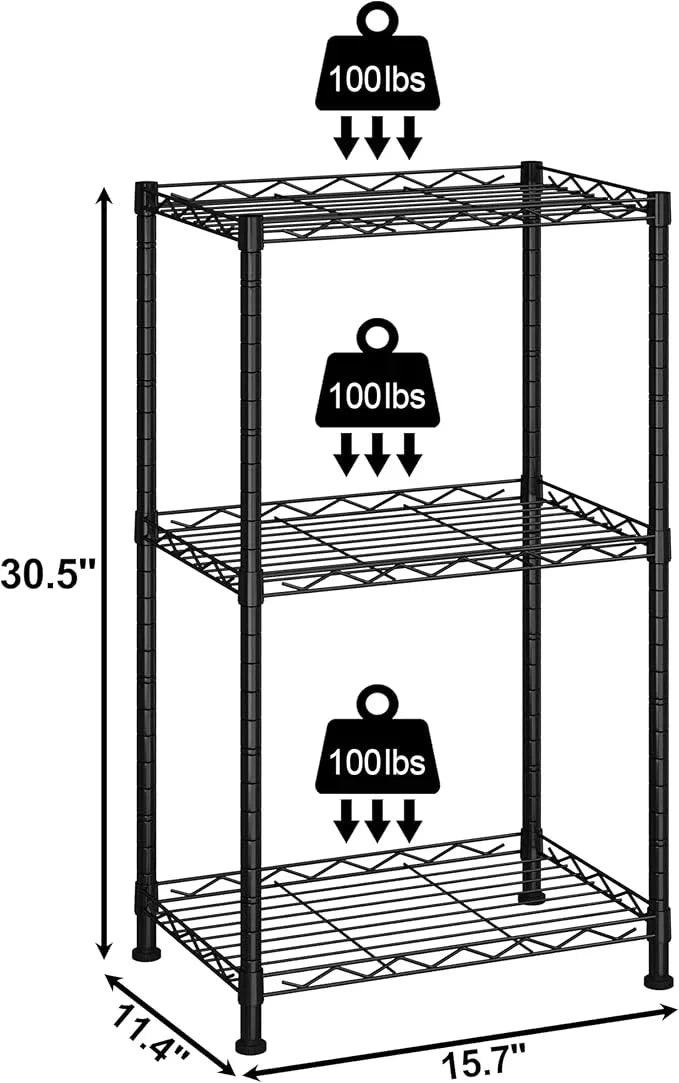HOMEFORT Storage Shelves, 3-Wire Shelving, Metal Shelving Unit Adjustable Storage Shelves Rack for Kitchen, Pantry, Bathroom, Black, 15.7" W x 11.4" D x 30" H - ModernBath