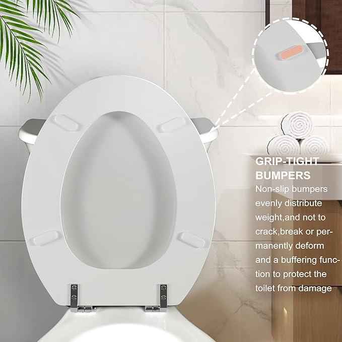 Elongated White Toilet Seat Natural Wood Toilet Seat with Zinc Alloy Hinges, Easy to Install also Easy to Clean, Scratch Resistant by Angol Shiold (Elongated, White) - ModernBath
