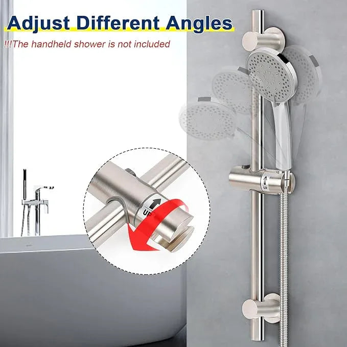 NearMoon Shower Slide Bar with Height/Angle Adjustable Handheld Shower Holder, Bathroom SUS 304 Stainless Steel Shower Head Holder for Bath (Adhesive, Brushed Nickel) - ModernBath