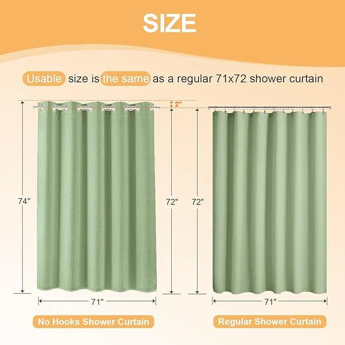 River Dream Sage Green Cotton Blend Shower Curtain with Snap in Liner, No Hook Shower Curtains for Bathroom, Hotel Grade, Water Repellent, 71" W x74 L - ModernBath