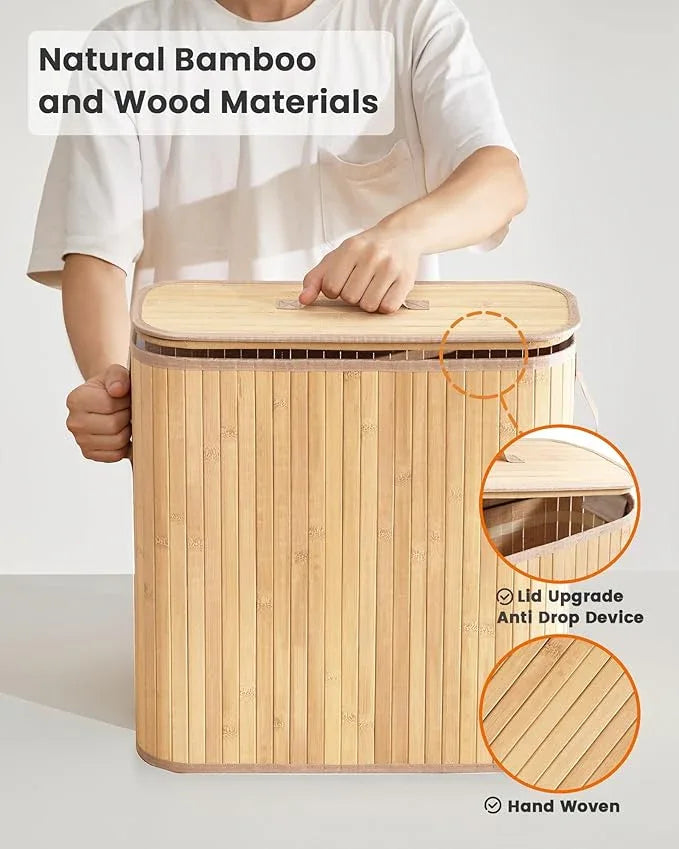 Bamboo Toilet Paper Storage Basket with Lid & Handle - 32L Large Capacity Handwoven Bathroom Organizer for 16 Rolls - Sturdy Stand Holder for Toilet Paper Organization, Natural - ModernBath