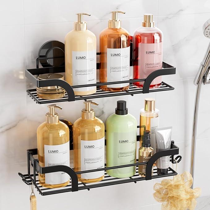 LEVERLOC 2 Pack Shower Caddy Suction Cup, Shower Shelves for Inside, Rustproof Metal Bathroom Storage NO-Drilling Bath Organizer with Large Capacity,Heavy Duty Storage Basket,Home Decor,Black - ModernBath