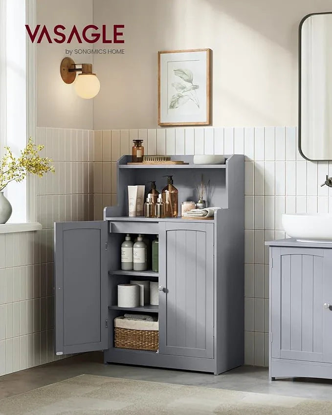 VASAGLE 39.4-Inch Tall Storage Cabinet, Floor Cabinet with 2 Doors, 2 Adjustable Shelves, Freestanding, for Bathroom, Kitchen, Living Room, Dove Gray UBBC770G02 - ModernBath