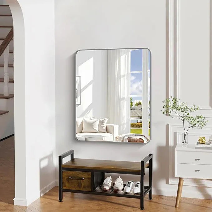 DESBING 30" x 36"Bathroom Mirror, Silver Wall Mirror with Metal Frame, Decorative Rectangular Vanity Mirror for Bedroom Bathroom Living Room Entryway (Horizontal/Vertical) - ModernBath