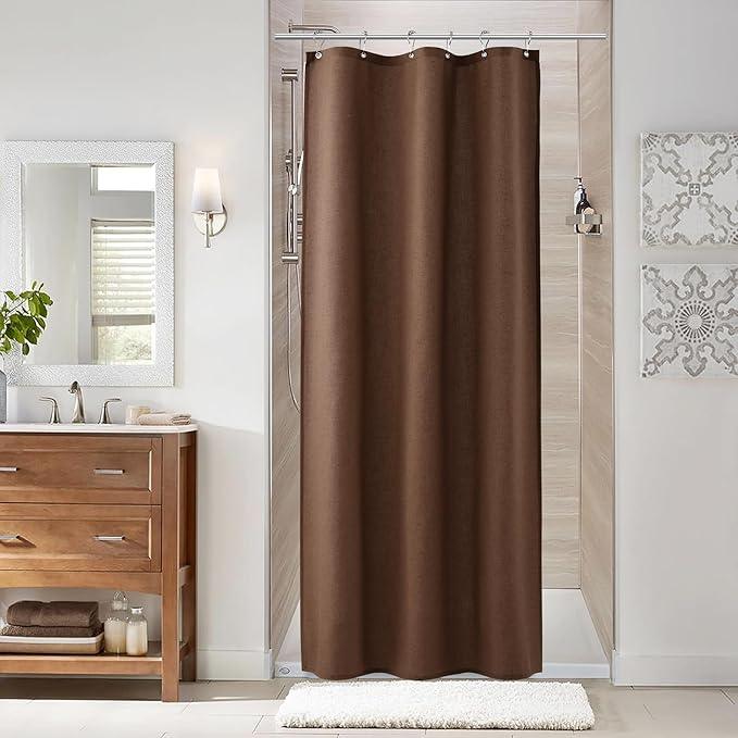 Naturoom Caramel Brown 36 Inch Shower Curtain - Stall Narrow Half Linen Ultra Thick Fabric Shower Curtain Set with Hooks, Boho Farmhouse Rustic RV Camper Bath Curtains for Bathroom, 36x72 - ModernBath
