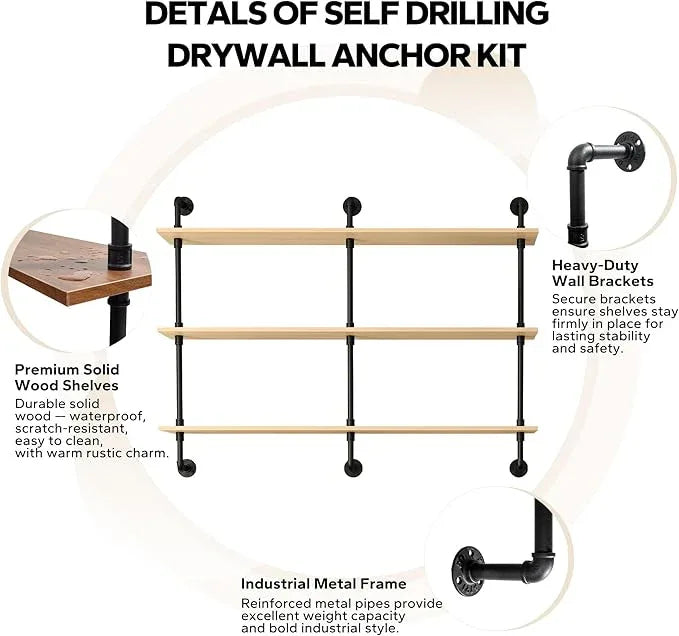 3-Tier Industrial Pipe Floating Shelf – Rustic 60 inch Wood Wall-Mounted Storage Shelf for Kitchen Office,Bathroom & Home Decor -White Oak - ModernBath