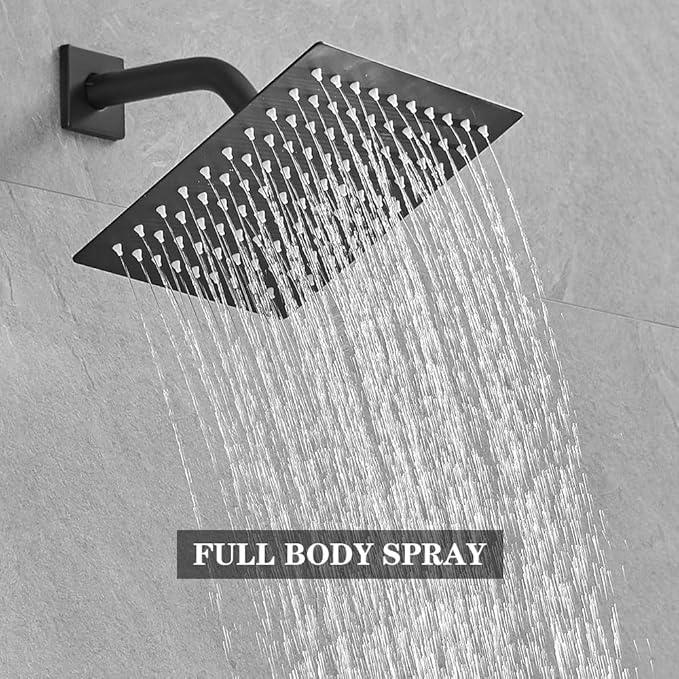 Heable Shower Faucet Set Matte Black, Bathroom Rainfall Shower System with Stainless Steel Shower Head Rain Shower Set, Single Function Shower Trim Kit with Rough-in Valve - ModernBath