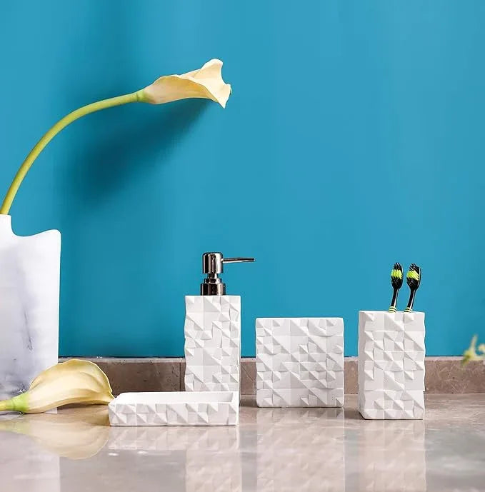 Hymmah Bathroom Accessories Set,Toothbrush Holder,Farmhouse Bathroom Decor,4 Pcs Resin Gift Set Apartment Necessities, Contain Toothbrush Cup,Soap Dispenser,Soap Dish,Tumbler - ModernBath