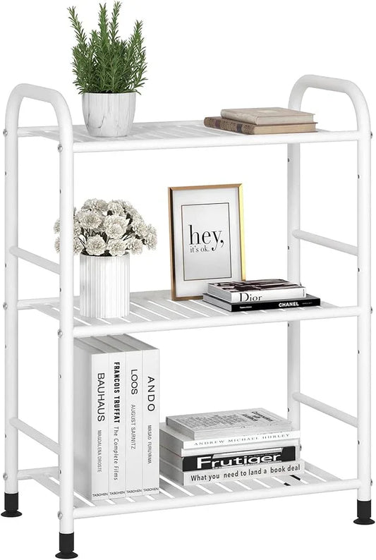 JSB 3-Tier Adjustable Shelving Unit, Heavy Duty Storage Rack Organizer Metal Corner Shelf for Kitchen Living Room Laundry Pantry Bathroom (White, 3 Tier)… - ModernBath