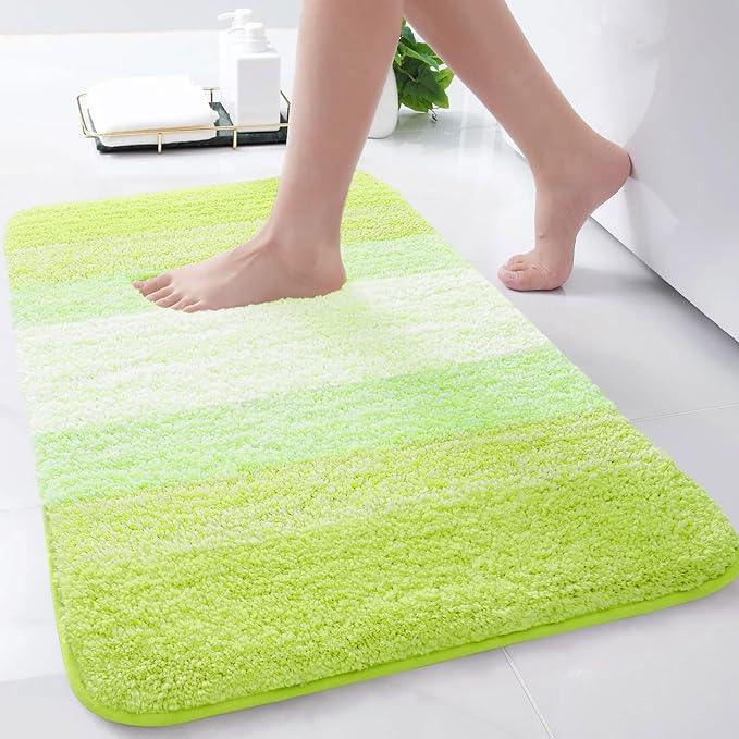 Arotive Microfiber Bathroom Rugs, Shaggy Soft and Absorbent Contour Toilet Rugs, Non-Slip, Thick Plush Machine Washable Dry Bath Mats for Toilet Base, 24x16, Light Green, Rectangular - ModernBath