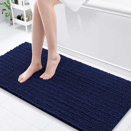 Arotive Luxury Chenille Bathroom Rug Mat, Extra Soft Thick Absorbent Shaggy Bath Rugs, Non-Slip Machine Wash Dry, Plush Bath Mats for Bathroom, Shower and Tub, 60x20, Navy - ModernBath