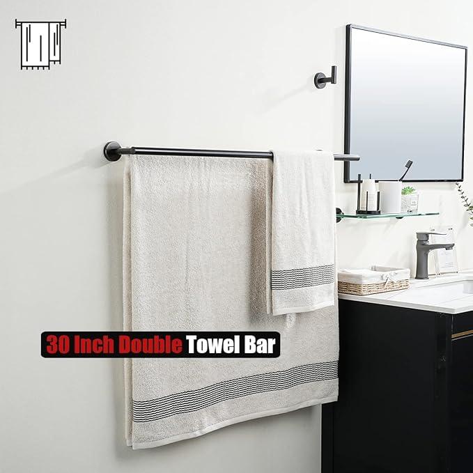 JQK Double Bath Towel Bar, Oil Rubbed Bronze 33 Inch 304 Stainless Steel Thicken 0.8mm Towel Rack for Bathroom, Towel Holder Wall Mount, Useable Length 30 Inch, TB100L30-ORB - ModernBath