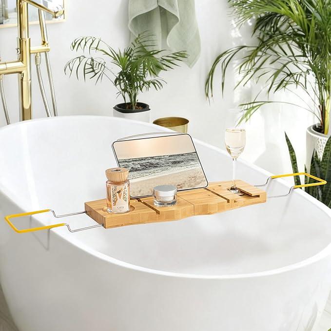 Bamboo Bathtub Tray Expandable Bathroom Tray for Home Spa Relaxation, Wooden Tray Caddy for Bathtub, Bamboo Bathtub Caddy as Unique Housewarming, Birthday, Wedding Shower Gifts. - ModernBath