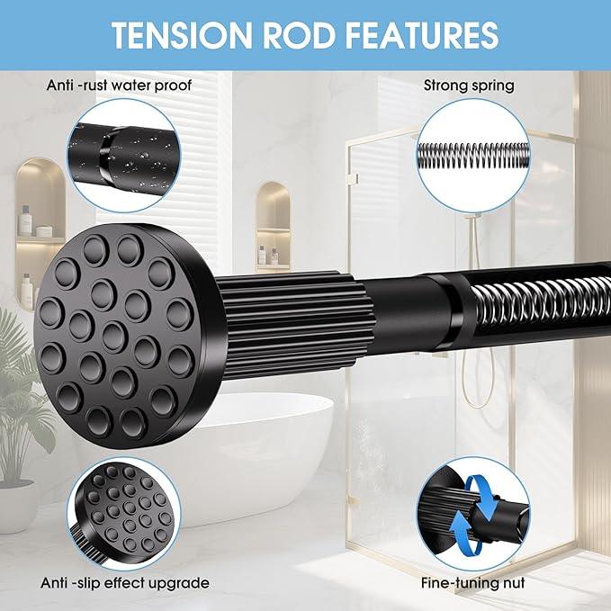 Tension Curtain Rod 51–168 In (4.25–14 ft),Extra Long Outdoor Curtain Rod for Window or Bathroom Patio,Easy to Install No Drilling Never Rust,Heavy Duty Adjustable Spring Shower Rod - ModernBath