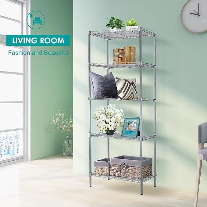 BNSPLY 5 Tier Wire Shelving Unit, Adjustable Wire Rack Shelving, Changeable Metal Wire Storage Shelves for Kitchen, Laundry, Bathroom, Balcony, Pantry (11.4" D x 21.3" W x 59" H, Silver) - ModernBath