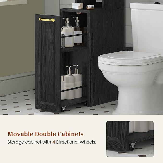 Over The Toilet Storage Cabinet with Pulley, Bathroom Cabinet, Space Saver W/Adjustable Shelf Rack for Bathroom, Restroom, Laundry (Black-Type A) - ModernBath