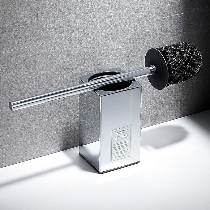 Freestanding Toilet Brush Holder for bathrooms 304 Stainless Steel Toilet Brush Stand Square Storage and Organization Rust Resistant 17-inch high Polished Chrome Finished - ModernBath